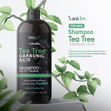 Shampoo For Men with Organic Tea Tree Oil and Carbonic Acid - Formulated For Itchy and Dry Scalp, Fights Hair Loss and Stimulates Hair Growth (16 FL Oz)